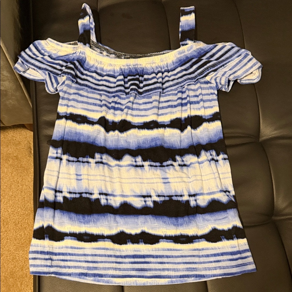 INC International Concepts Off-Shoulder Blue and Black Blouse